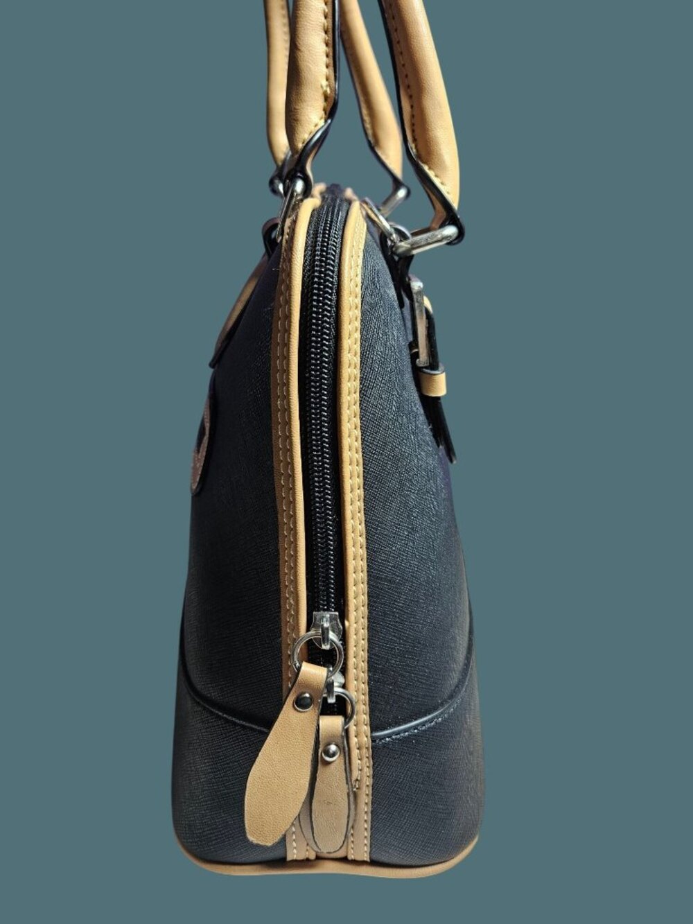 Giani Bernini Top Handle Dome Satchel Crossbody Bag Black & Tan -Faux Leather - Picture 5 of 15